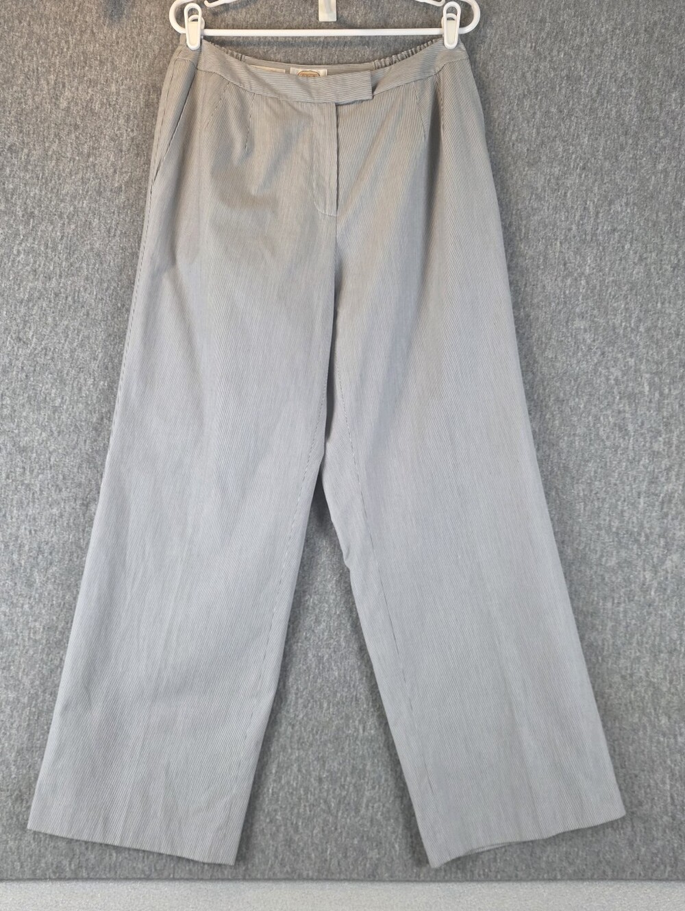 Talbots Grey Stripe Classic Straight Leg Lined Cotton Trousers Pants Women's 12